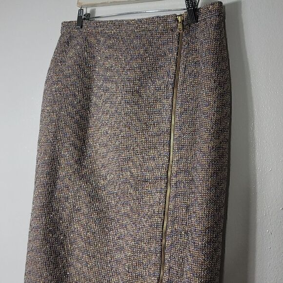 J.Crew Nwt Purple Gold Sparkle Tweed Front Zip Skirt - Picture 6 of 12